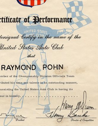 United States Auto Club Certificate of Performance  |  Collect Stocks and Bonds | Old Stock Certificates for Sale | Old Stock  Research | RM Smythe |